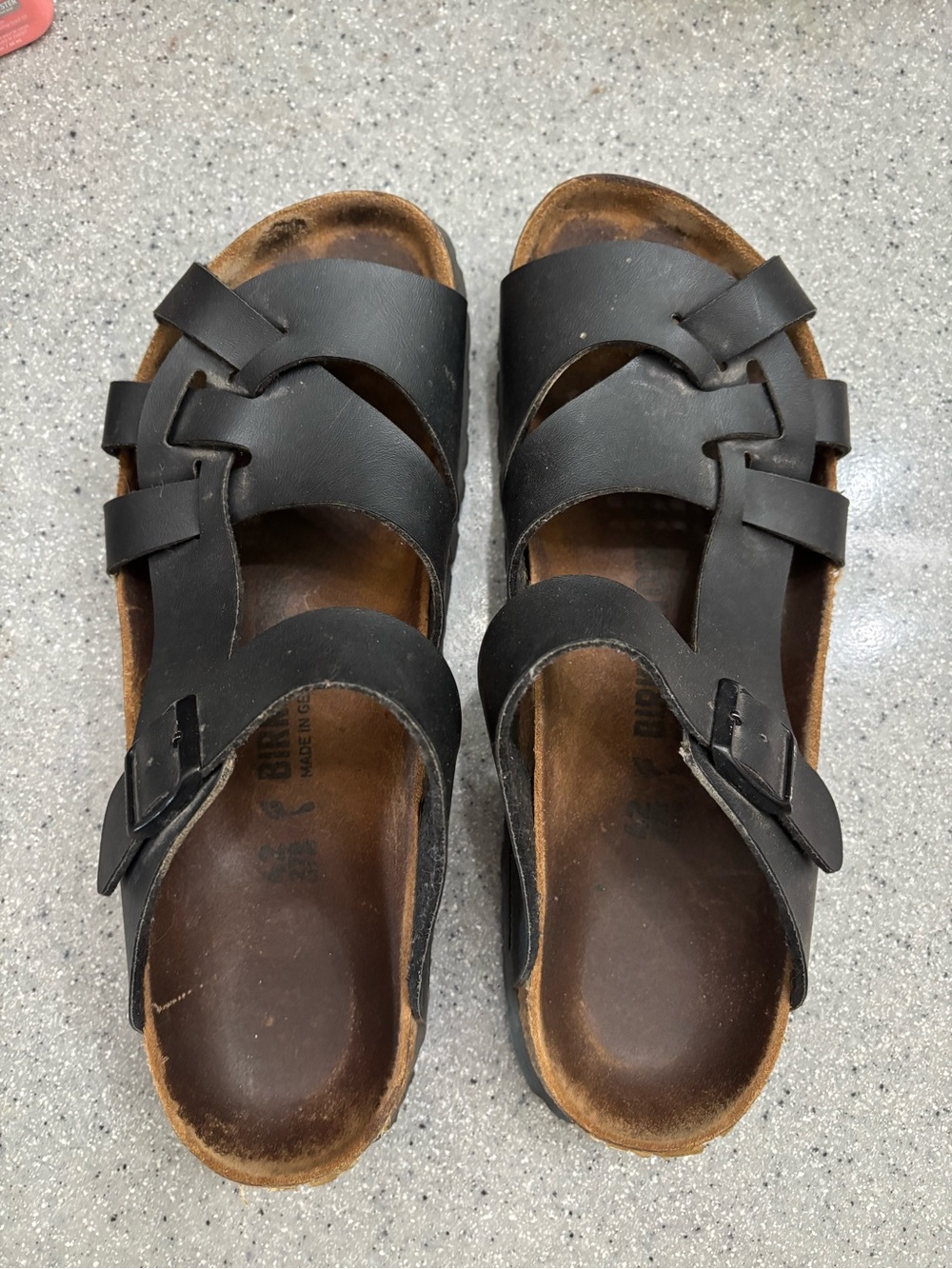 Birkenstock Men's Black Leather Two-Strap Sandals